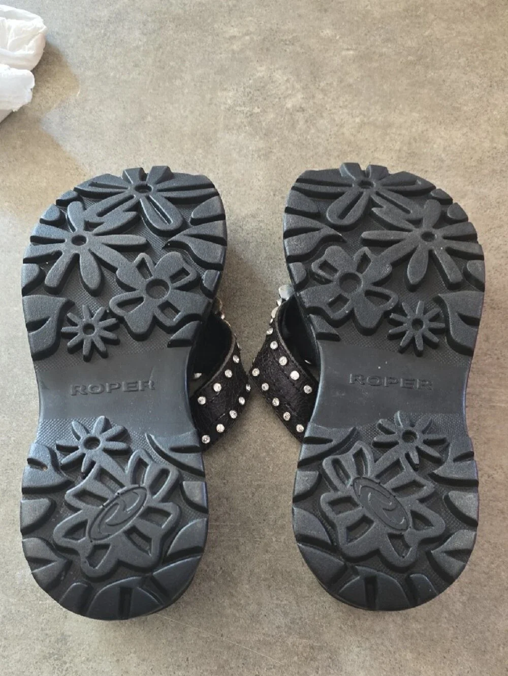 Roper Black Jeweled Thong Wedge Sandals